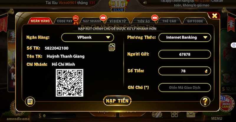 cách nạp tiền hit club